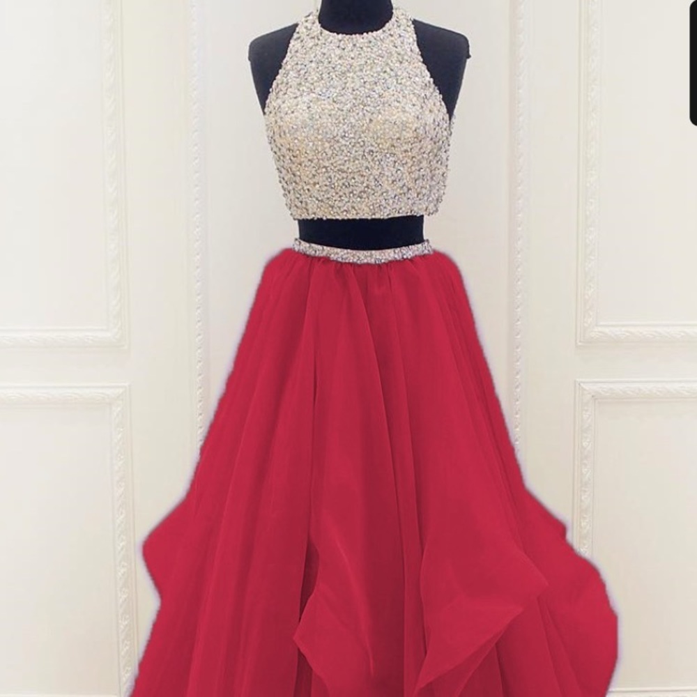 Red and silver prom dress